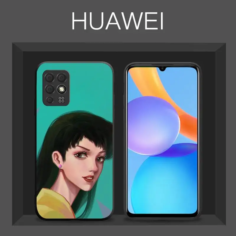 

Cats Eye Anime Cartoon Retro Phone Case Black Color For Huawei P40 P30 P20 Pro Mate 20 lite Honor 10 10i 9x 8a 8x Cover Funda