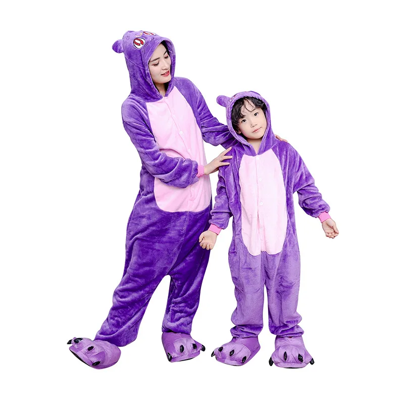 

27kids Purple Cat Pajama Male Girl Onesie Animal Cosplay Thicken Party Jumpsuit Parent-child Outfit Mother Daughter Clothes