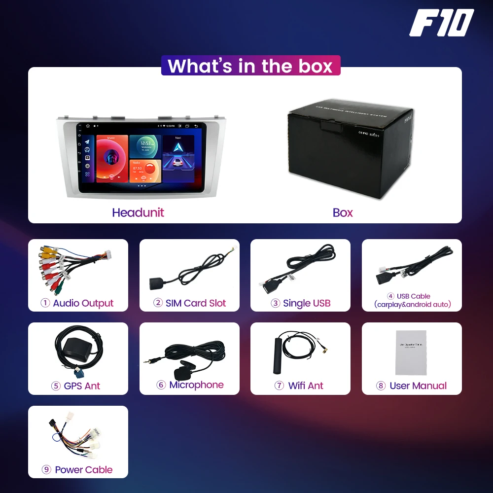 

Android 10.0 1 Din Car radio Multimedia Video Player for Toyota Camry 2006 2007 2008 2009 2010 2011 Navigation 1080P Carplay DSP