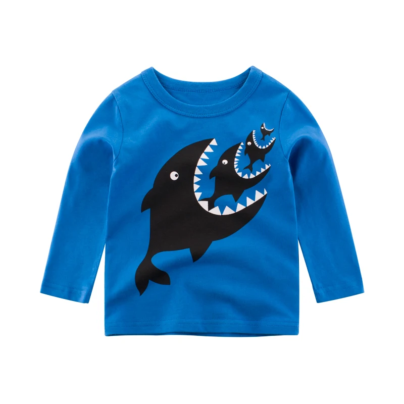 Футболка с длинным рукавом для мальчиков мультяшным принтом животных на весну и