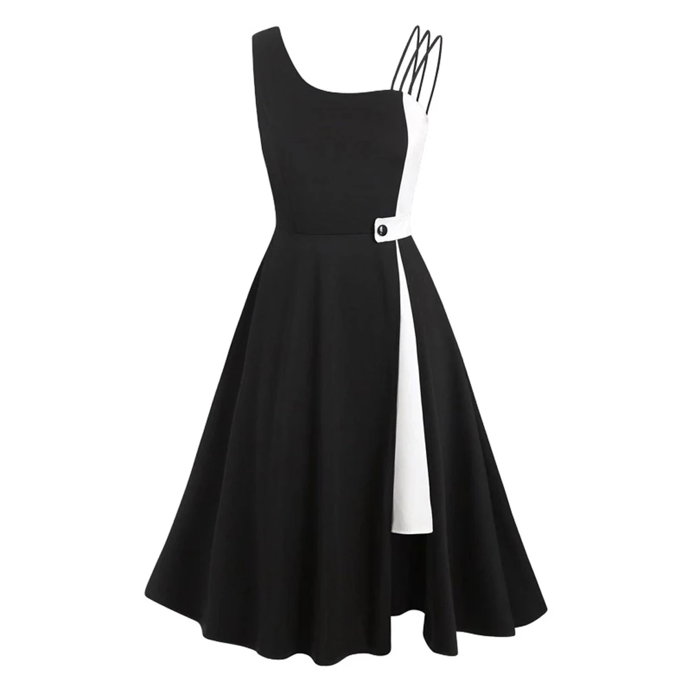 When We Retro 2020 черно-белое винтажное платье в стиле пэчворк летнее однотонное