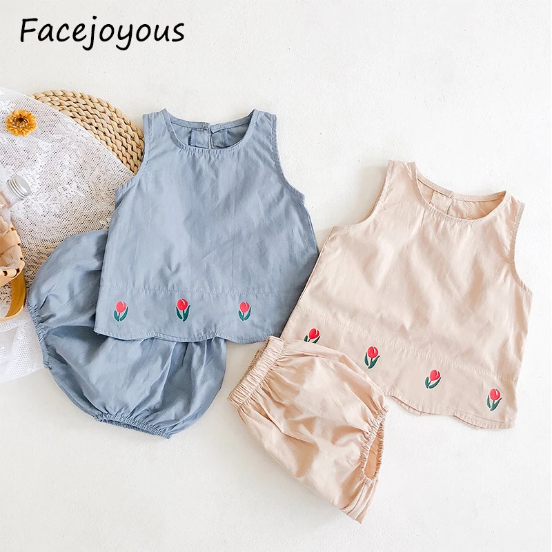 Комплекты летней одежды для новорожденных девочек хлопковые топы без рукавов +