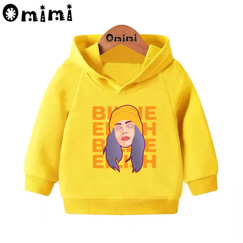 Детские толстовки с принтом Billie Eilish; Детские повседневные толстовки с капюшоном; пуловер для малышей; топы для маленьких девочек и мальчиков; осенняя одежда; KMT4569 - Цвет: Yellow-4569F