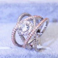 rose gold color cross engagement ring for women wedding lady anniversary party gift