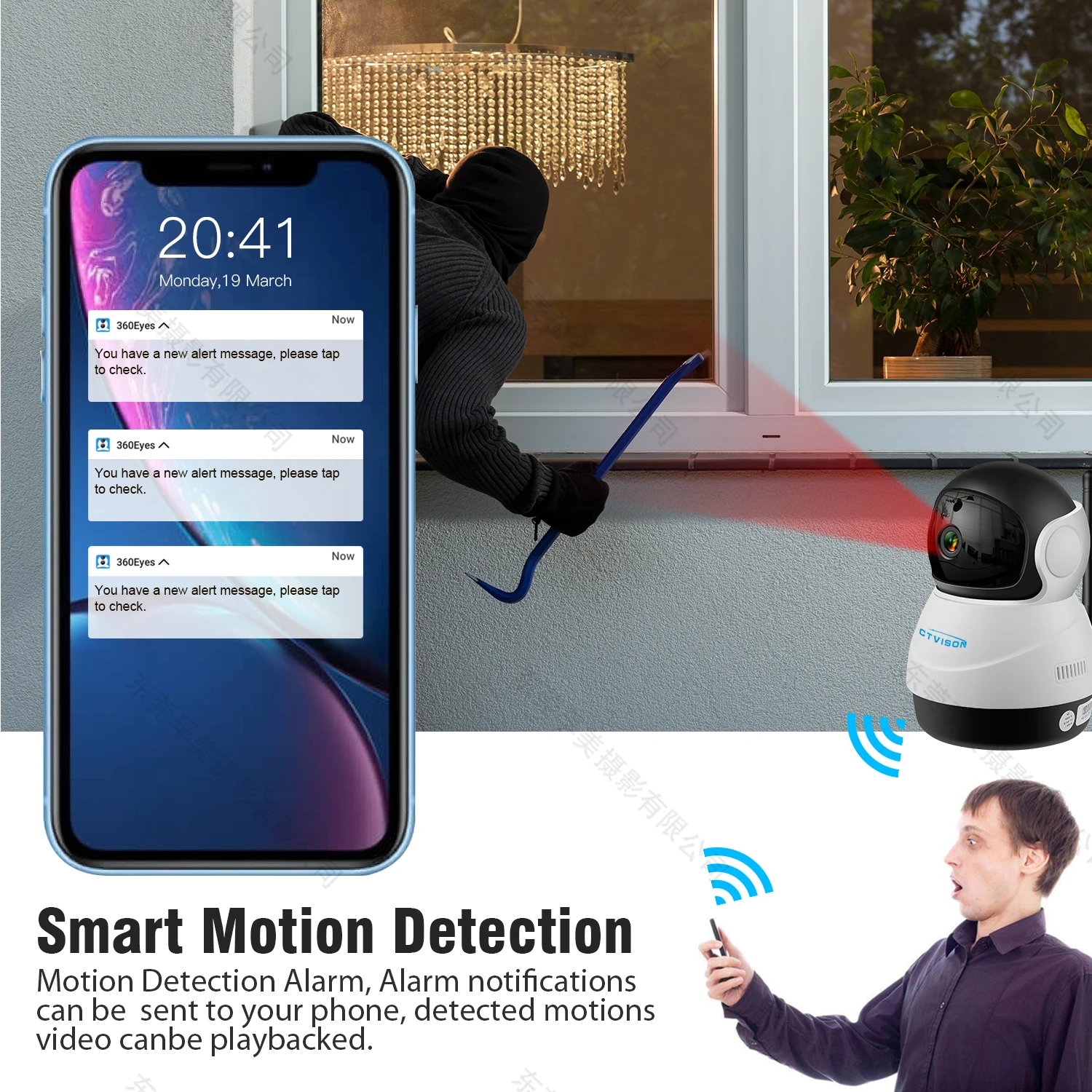 IP беспроводная камера безопасности PTZ wi-fi 1080 PHD двухсторонний аудио удаленный доступ/Обнаружение движения/SD карта хранения/3D навигация