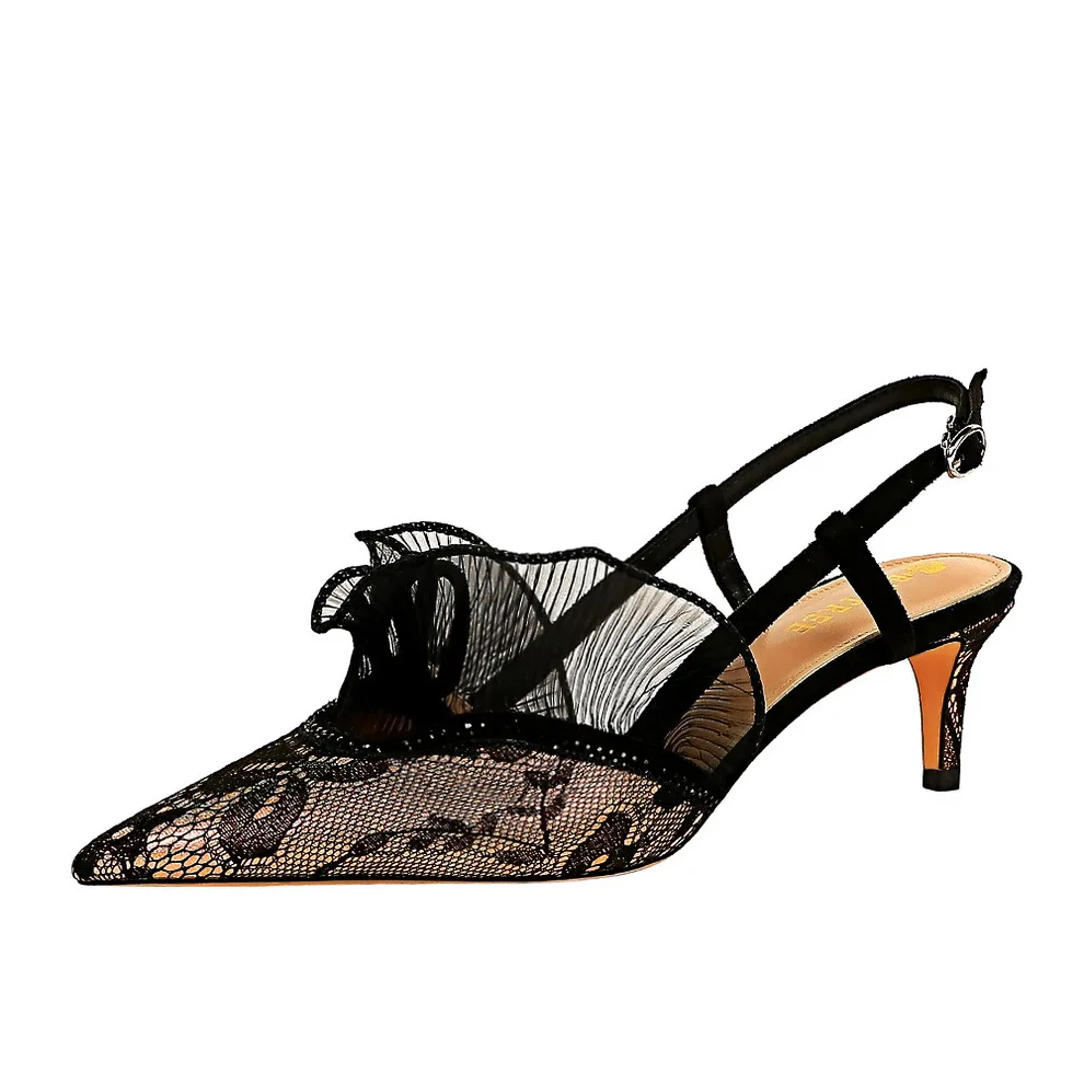 

2021 fashion sexy women's high-heeled sandals banquet women's shoes shallow mouth pointed net lace high-heeled women's sandals