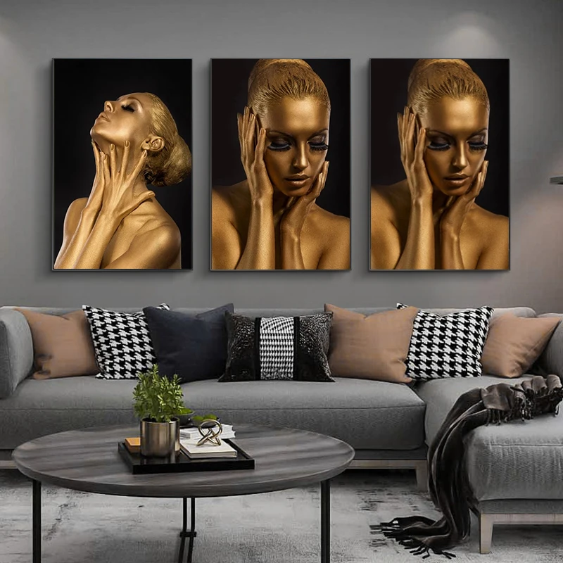 

African Woman Canvas Paintings Gold Scandinavian Sexy Girl Posters Modern Wall Abstract Wall Art Picture For Living Room Decor