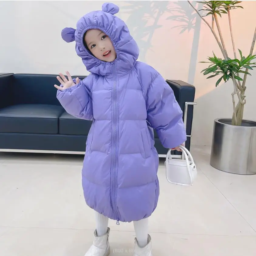 2021 Winter New Hooded Down Jacket Children Long Outfit Baby Girl And Boys Thicker White Duck Down Coats 3-12 Years Wz465