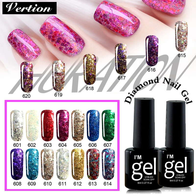 Verntion 3D Алмазный Гель-лак Алмазные блестки для ногтей Блестящий сверкающий
