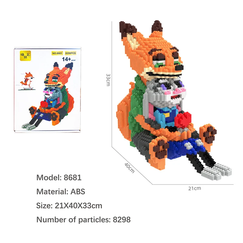

6400pcs + Big 3D Cartoon Fox Hug Rabbit Model Diamond Building Block Animation Doll DIY Animal Decoration Assembling Toy No Box