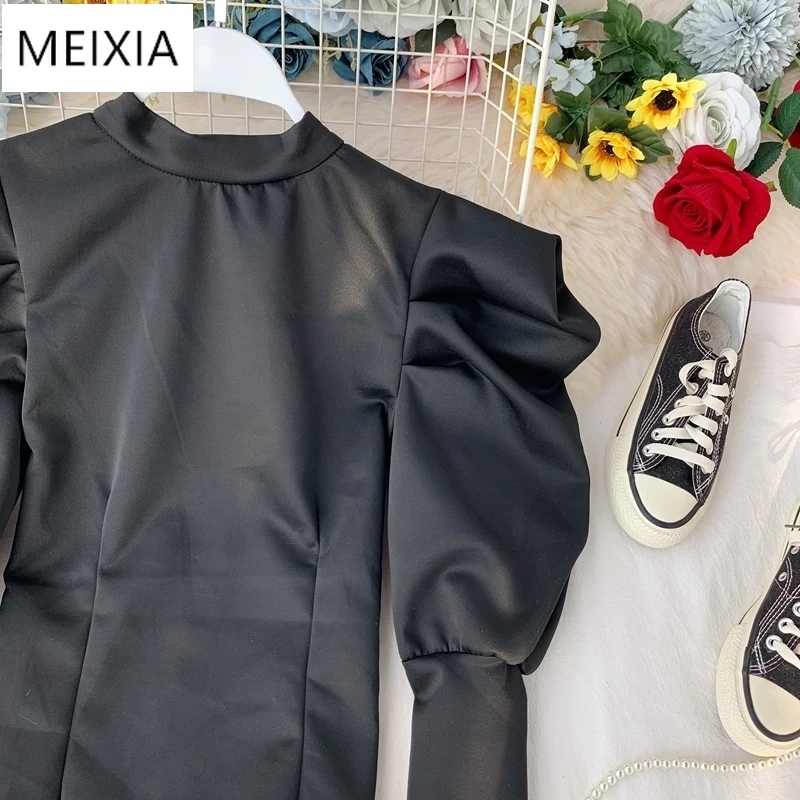 

Women's Short T Shirt Ruffles Tops french Retro Stand Collar Shirt Slim Fit Ruffles Swing Wild Puff Sleeve Tops Tide