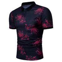 european code mens short sleeved summer new casual hedging leaf print lapel male t shirt