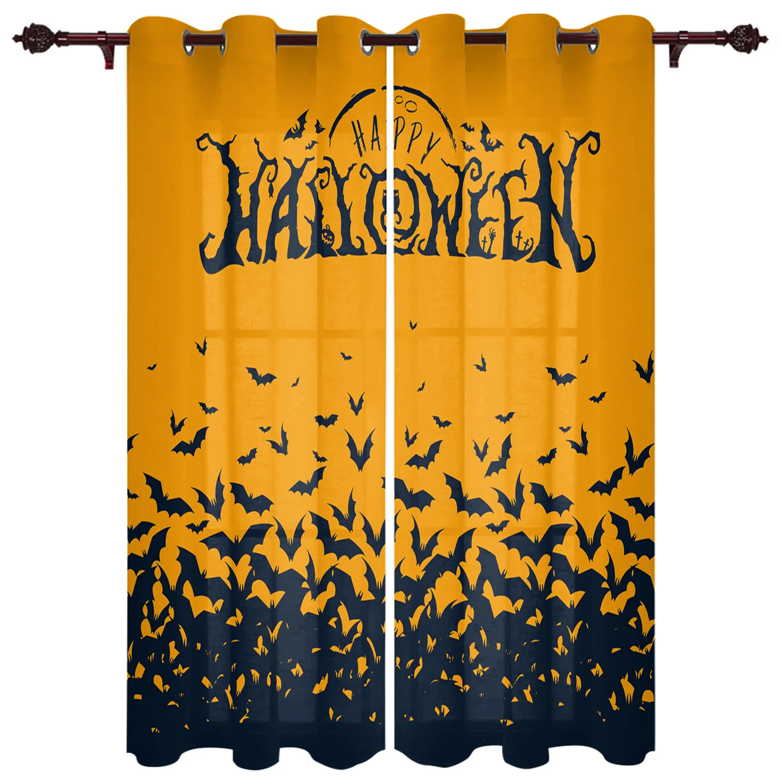 Оранжевый занавес летучая мышь на Хэллоуин гардина для гостиной кухни роскошные