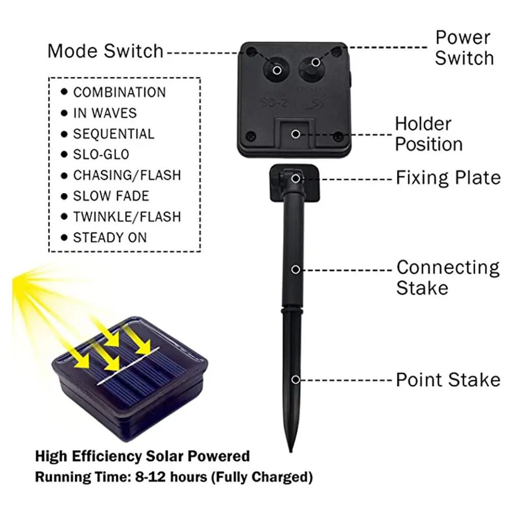 

8 Functions Led Solar Copper Wire Light Outdoor Waterproof Christmas Decoration Courtyard Led Light String