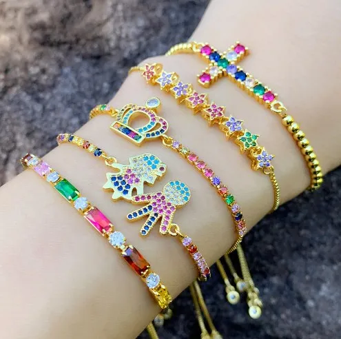 

cross boy girl Crown multicolor crystal micro pave cz zircon cubic zirconia Bracelet Adjustable silicone Snake Chain Jewelry s2