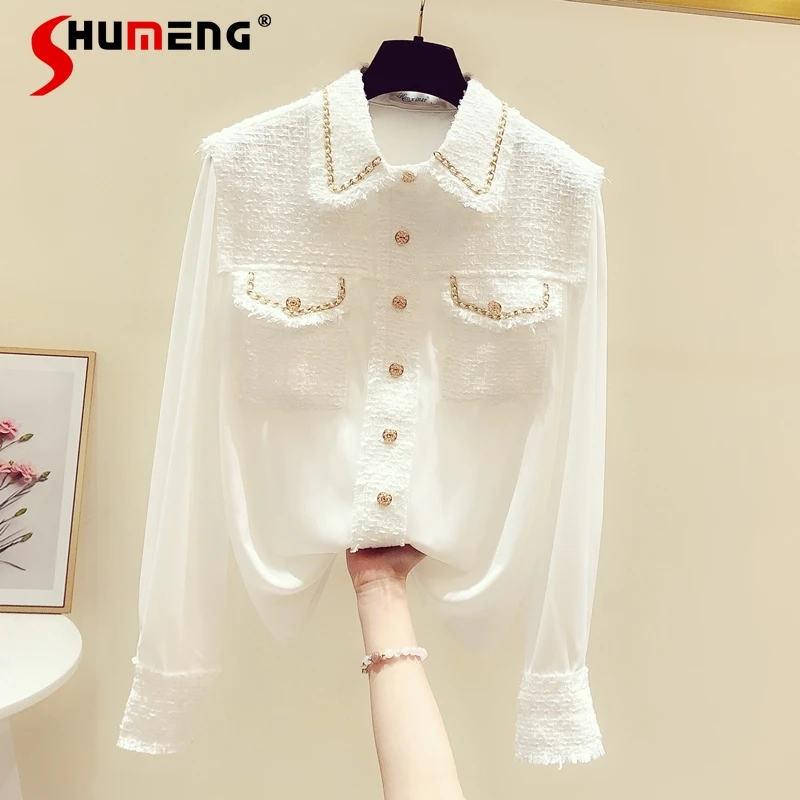 

2021 Early Autumn New Ladies French High-End Western Shirt Women's Fashion Simple Office Lady Blusas Turn-down Collar Solid Top