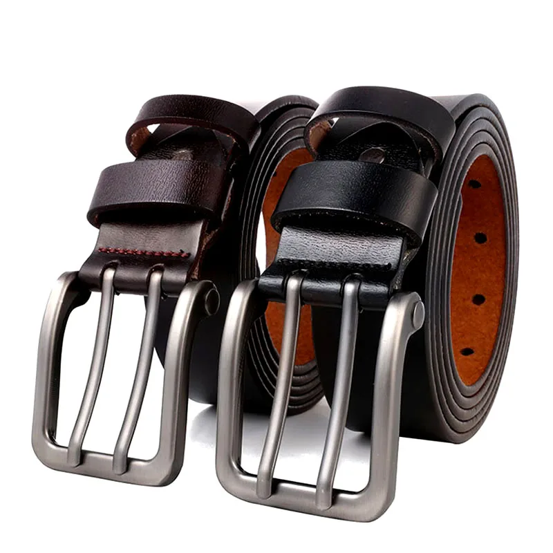 

Male Metal Double Pin Metal Buckle Belt 140 150 160 170 cm High Quality Cowskin Cow Men's Real Genuine Leather Belt for Jeans