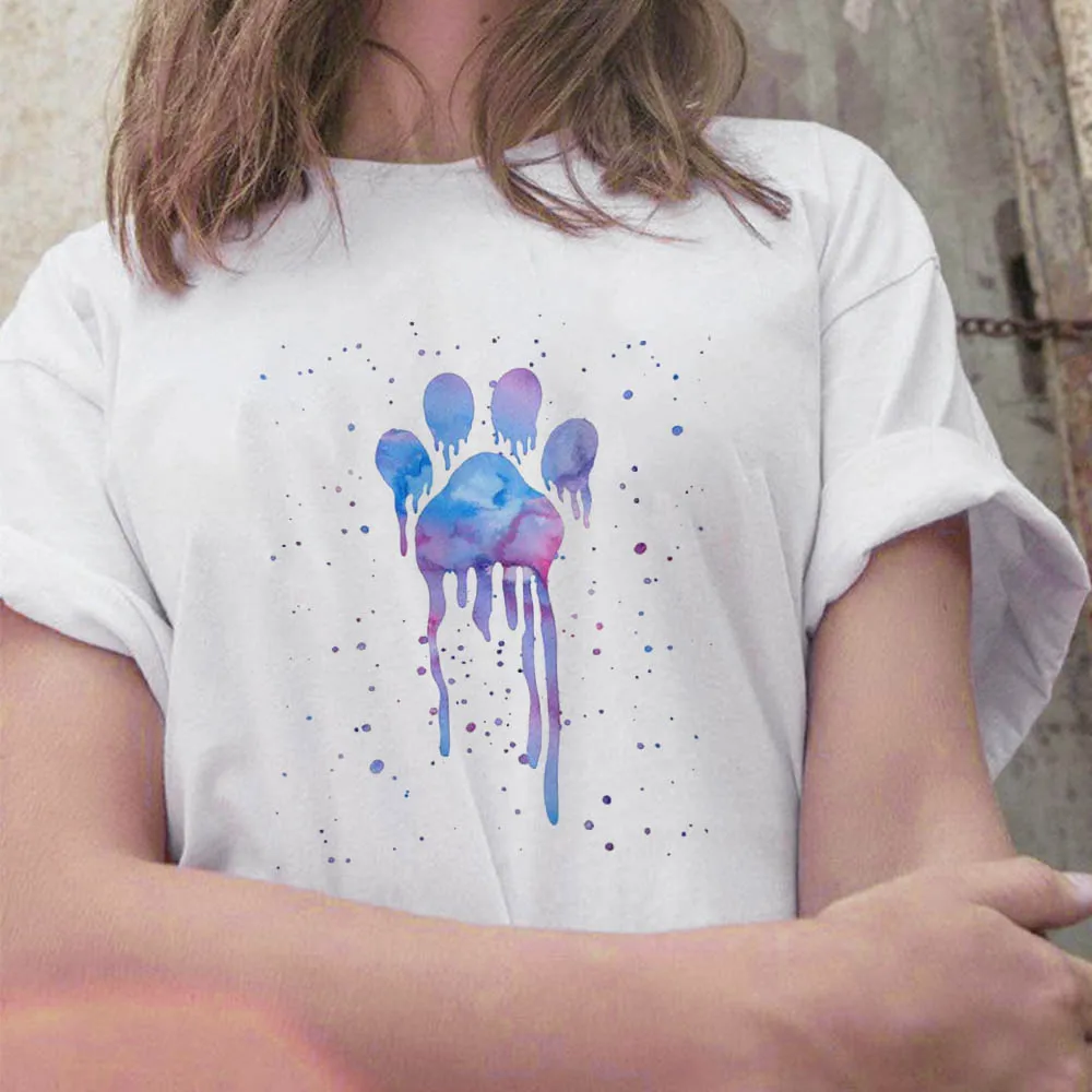 

2021 Women's T-shirt Cool Street Style Women's Summer White Oversize T-shirt Cartoon Dog Paw Harajuku Printed T-shirt Femme