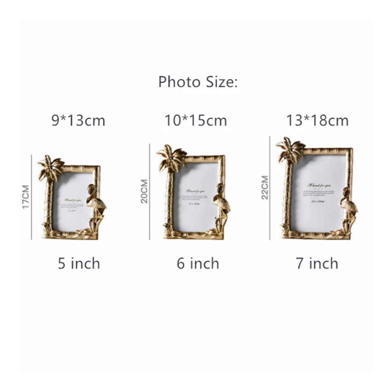 

Cartoon Resin Photo Frames Gold Flamingo Tree Oval Square Photo Frames Bedroom Home Office Desktop Decoration Poster Frames