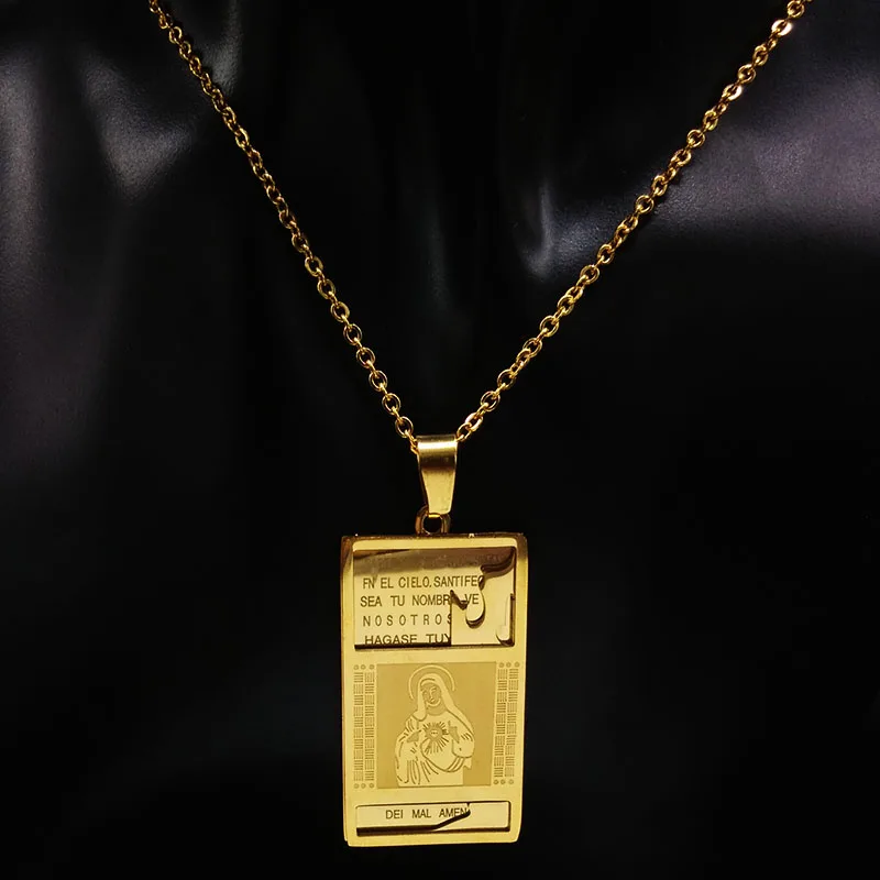 

Scripture Virgin Mary Piece Necklaces Men/Women Micro Gold Color Multilayer Pendant Necklace Rap Necklace Jewelry N12261BS05