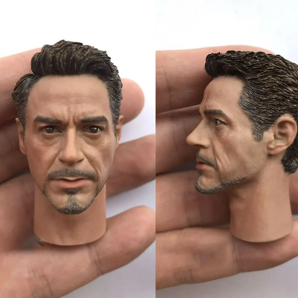 

1/6 Tony Head Sculpt Model Stark Head Carving with Long Neck Fit 12'' Man Action Figure Body for Robert Downey Fans Collection