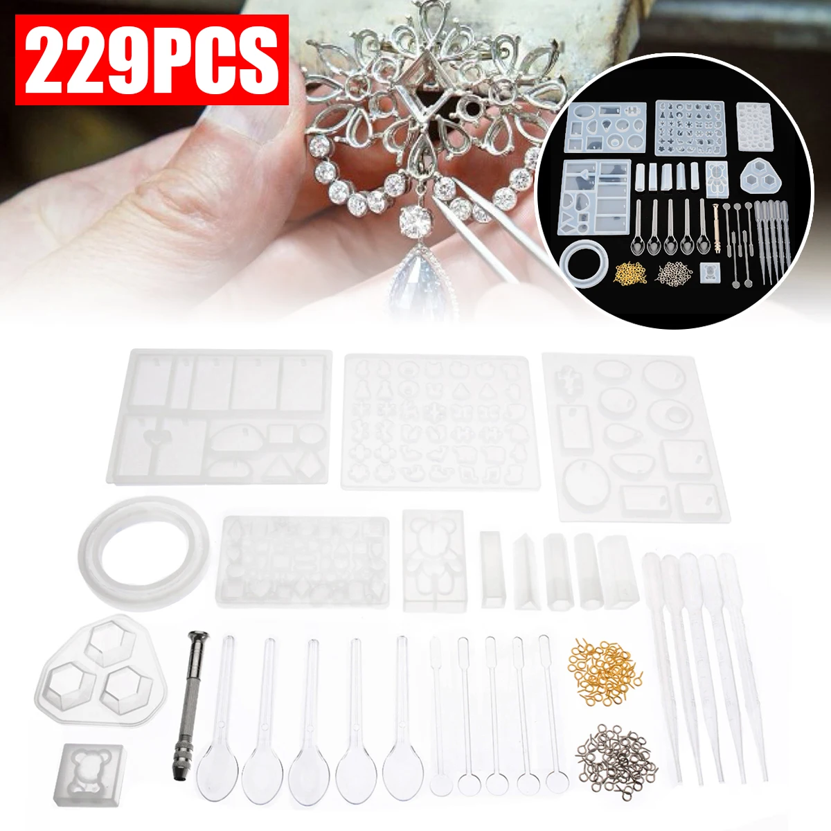 

229 шт/комплект Силиконовые формы для литья из эпоксидной смолы DIY литые формы для ювелирных изделий с подвеской винтовые булавки для глаз мн...