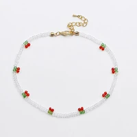 women new kpop summer sweet cherry choker transparent beads charm necklace fruit party jewelry gift