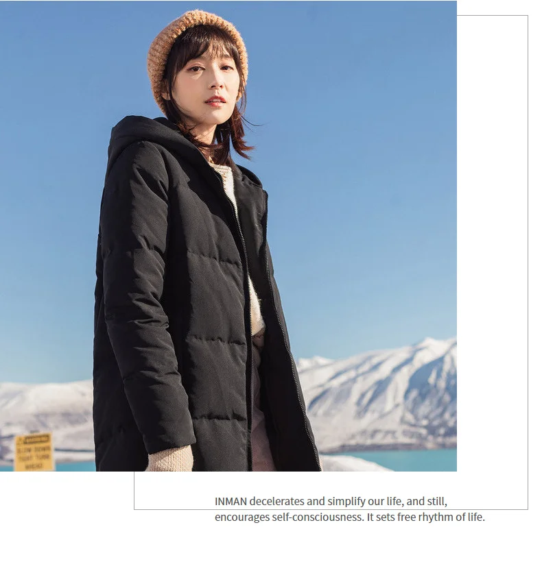 INMAN, зима, Новое поступление, одноцветные толстовки с вышивкой, сохраняющие тепло, женское длинное пуховое пальто