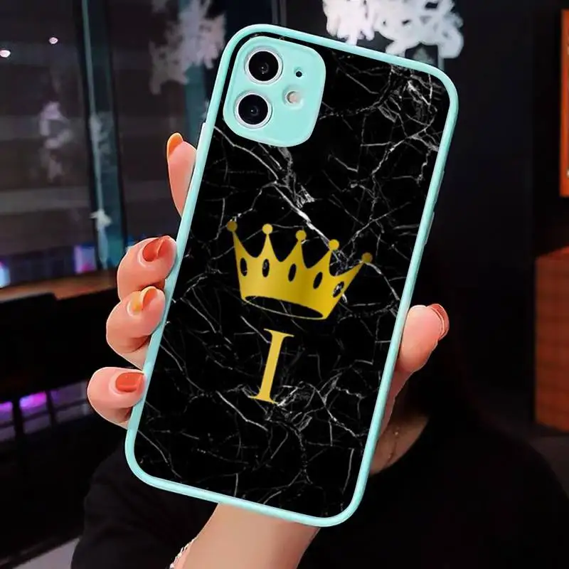 

Black marble custom 26 letters Phone Cases Matte transparent For blue iPhone 12 Mini 11 Pro XR XS Max 7 8 Plus X Back Cover