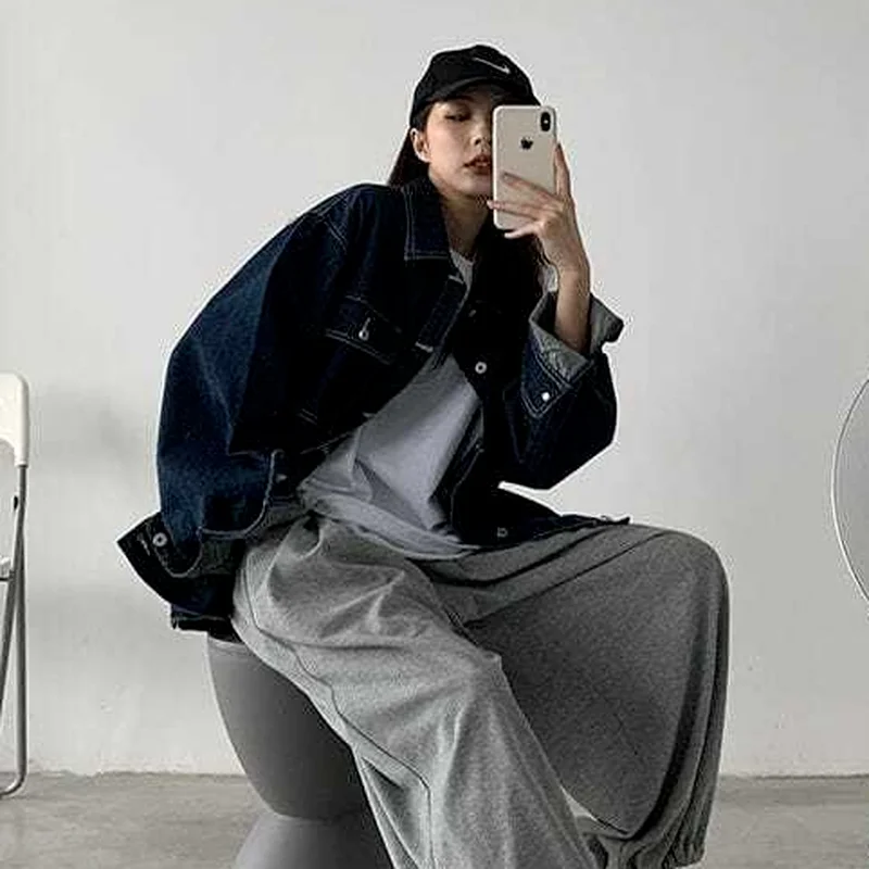 Джинсовые базовые куртки для женщин темно-синие Простые Модные студенческие