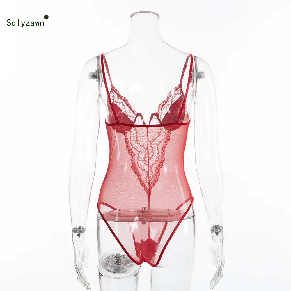 Сексуальное прозрачное кружевное Сетчатое боди с V образным вырезом летнее