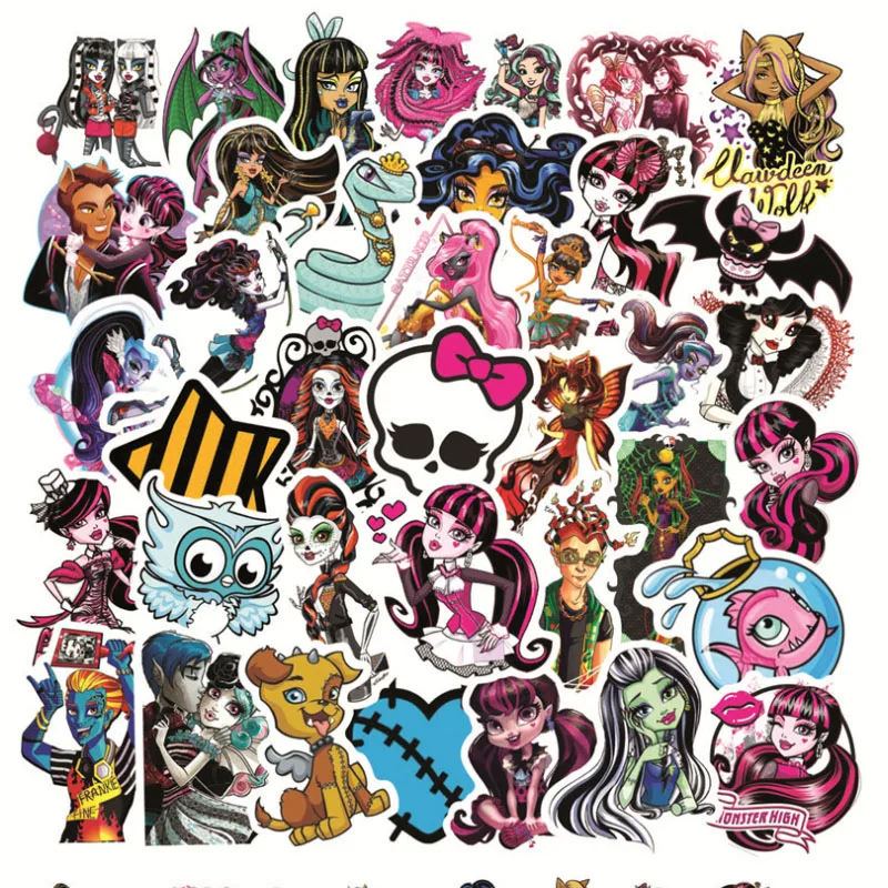 

10/30/50pcs Monster High School Animation Skateboard Travel Suitcase Phone Laptop Luggage Stickers Diy Kids Girl Toys