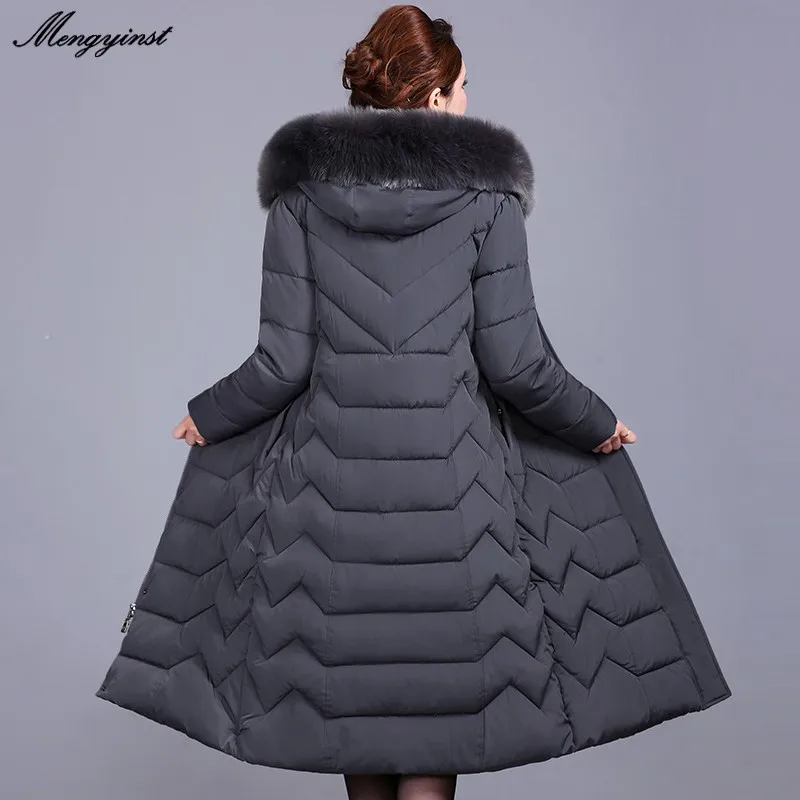 

Women X-long Oversize Down Cotton Jackets Thick Casual With Raccoon Fur Hooded Padded Parka 2021 Winter Female Solid Slim Coats