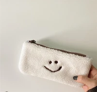 %e2%80%8bcute smiling face lambswool pencil case soft high quality simple style girl cosmetics school supplies stationery storage bag