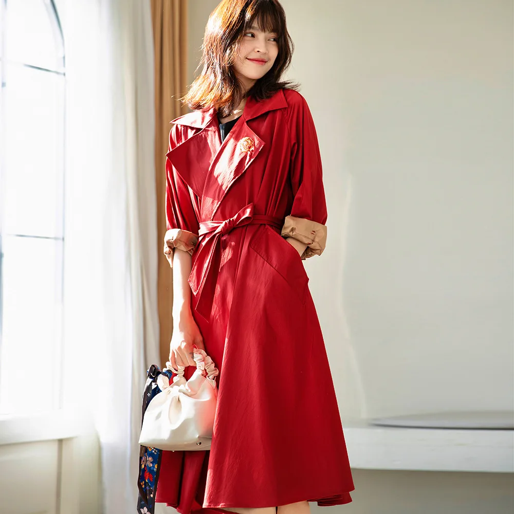 Red Long Trench Coat 2020 Spring Camel Windbreaker ins Vintage High Quality Clothes kaban Women sobretudo feminino Loose Coats | Женская