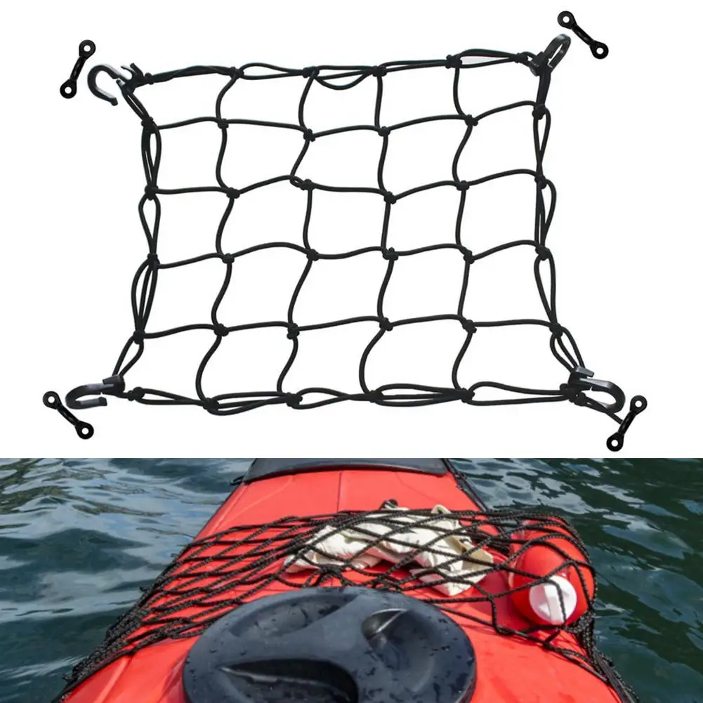 

Canoe Deck Cargo Net Durable Rigging Net Cargo Luggage Mesh Net Elastic Mesh & Lashing Hooks For Canoe Marine Boat Kayak