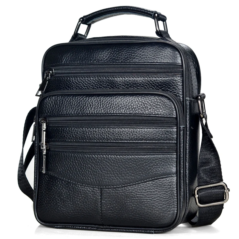 

Men Genuine Leather Briefcases High Quality Cowhide Leather Handbags Male Zipper Messenger Bags for Ipad Male Shoulder Bag