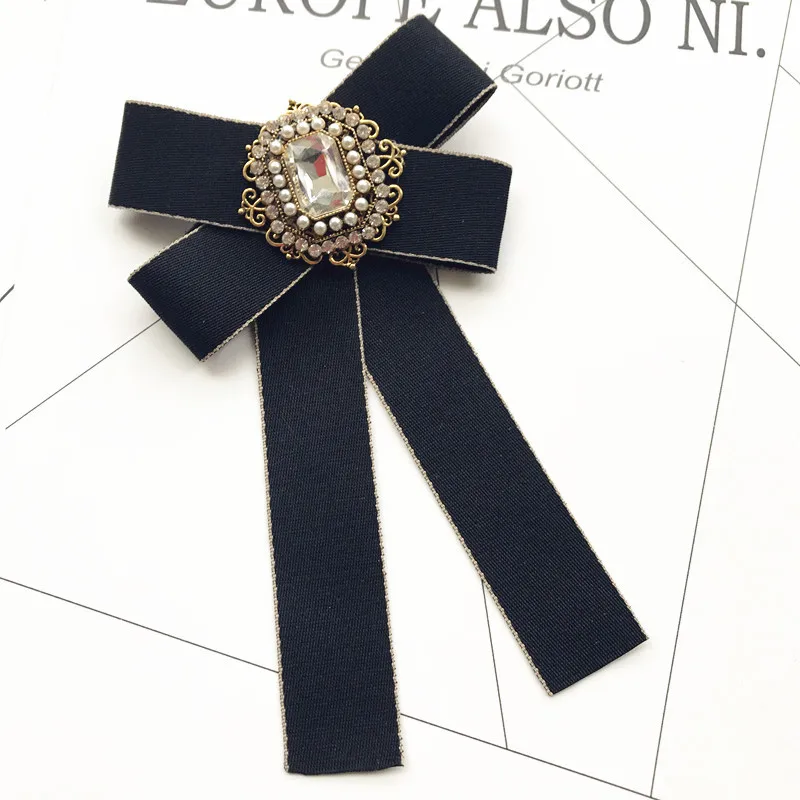 

British College Style Bow Tie Rhinestone Pearl Bowtie Shirt Women's Korean Brooch Men's Banquet Accessories