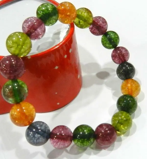 

2pcs Charming! 8mm Multicolor Tourmaline Round Beads Bracelet 7.5"