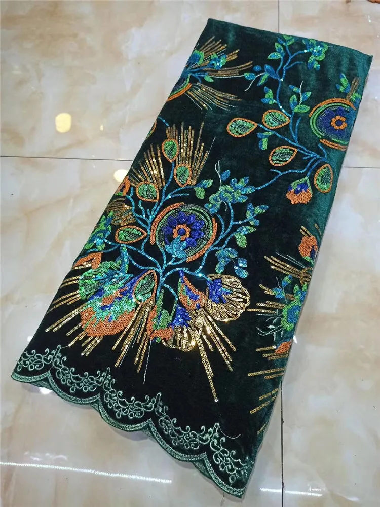 

Latest Velvet Lace Fabric 2020 High Quality African Lace Fabric with Sequins and stone for Nigerian Evening Dresses