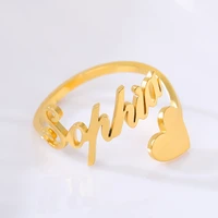 gold adjustable custom ring personalized letter heart name rings for women girl stainless steel love wedding ring jewelry
