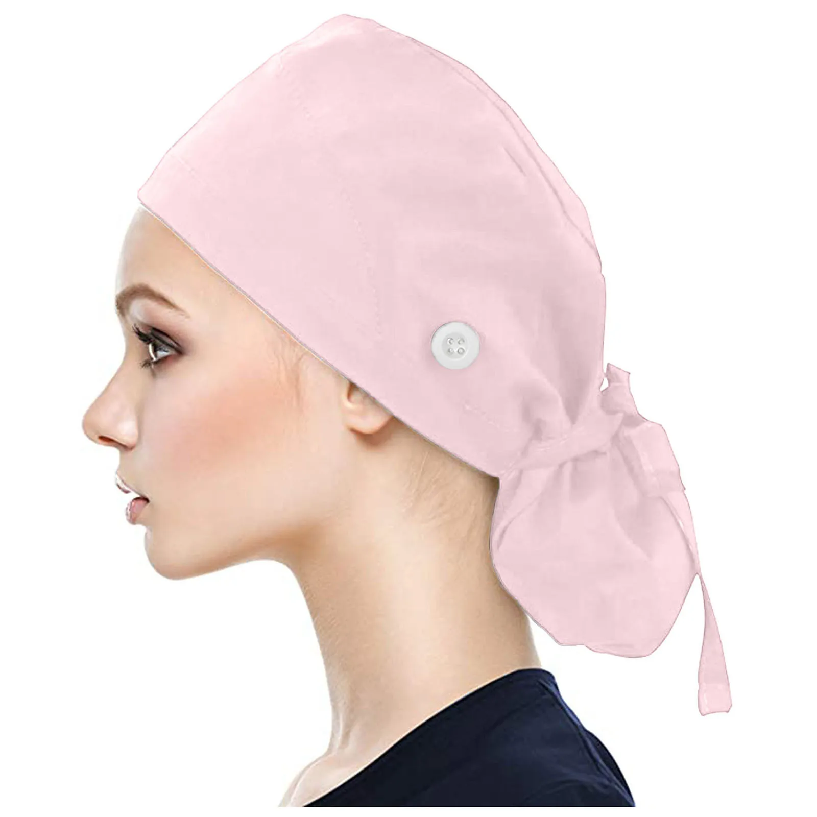 

Unisex Hat Nurse Doctor Scrub Cap With Buttons Bouffant Sweat Band For Womens and Mens In Medical