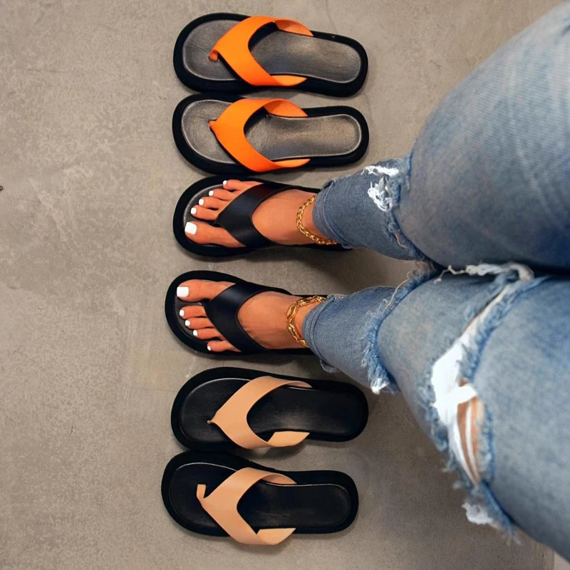 

Summer Flip Flops New Low Heel Women Sandals Outdoor Casual Fashion Women's Shoes Solid Color Open Toe Slippers Plus Size 43