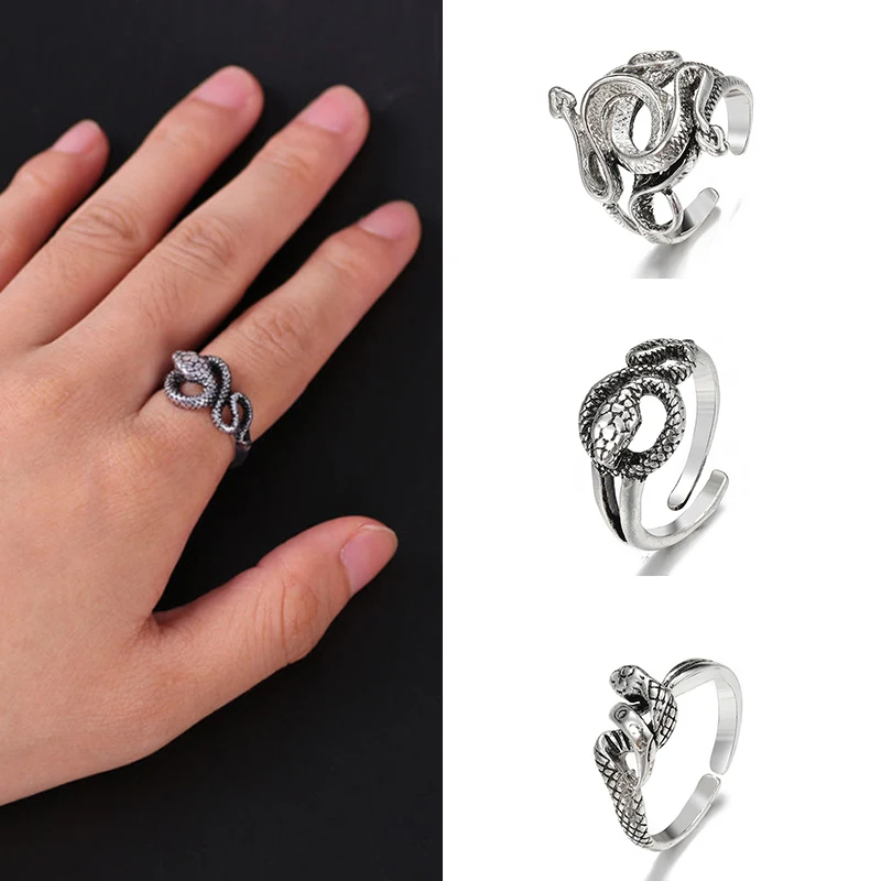 

HMES Punk Retro Serpentine Man Ring Hip Hop Fashion Exaggeration Adjustable Female Boho Ring