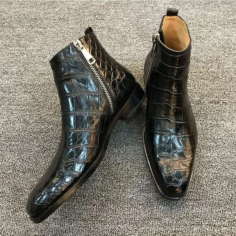 

Fashion Spring and Autumn Men Fashion Zipper PU Leather Pointed Low Heel Classic Casual Comfortable Chelsea Boots AQ305