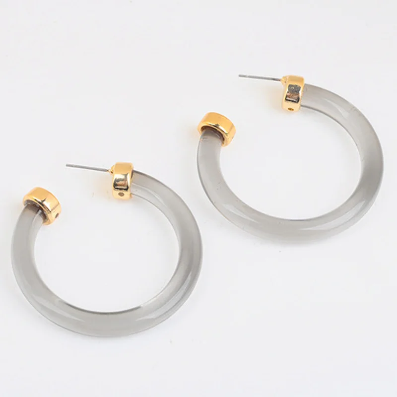 

LOVOACC Simple Transparent Arcylic Big Round Pendant Earrings for Women Ladies Hollow C Shape Resin Hoop Earrings Accessories