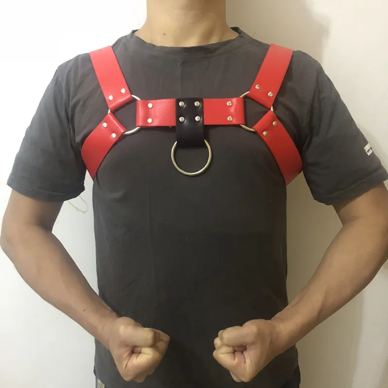 Красный регулируемый сексуальный бондаж для мужчин фетиш кожаная портупея