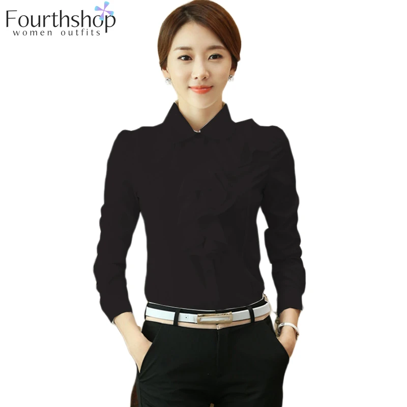 

Fashion Ruffles Long Sleeve Black Chiffon Blouse Shirt for Women Casual Office Work Formal Shirts Female Autumn Winter Clothes