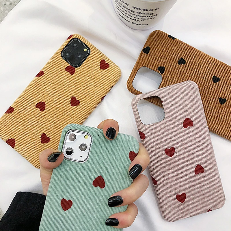 Чехол Ottwn для iPhone 11 с сердечком, вельветовый чехол для телефона, для iPhone XS 11 Pro Max XR X 8 7 6 6s Plus, хлопковая ткань, мягкий чехол из искусственной кожи
