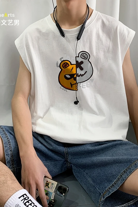 

Men's Summer Thin Trendy Versatile Casual Loose Ins Hong Kong Style Printed Vest